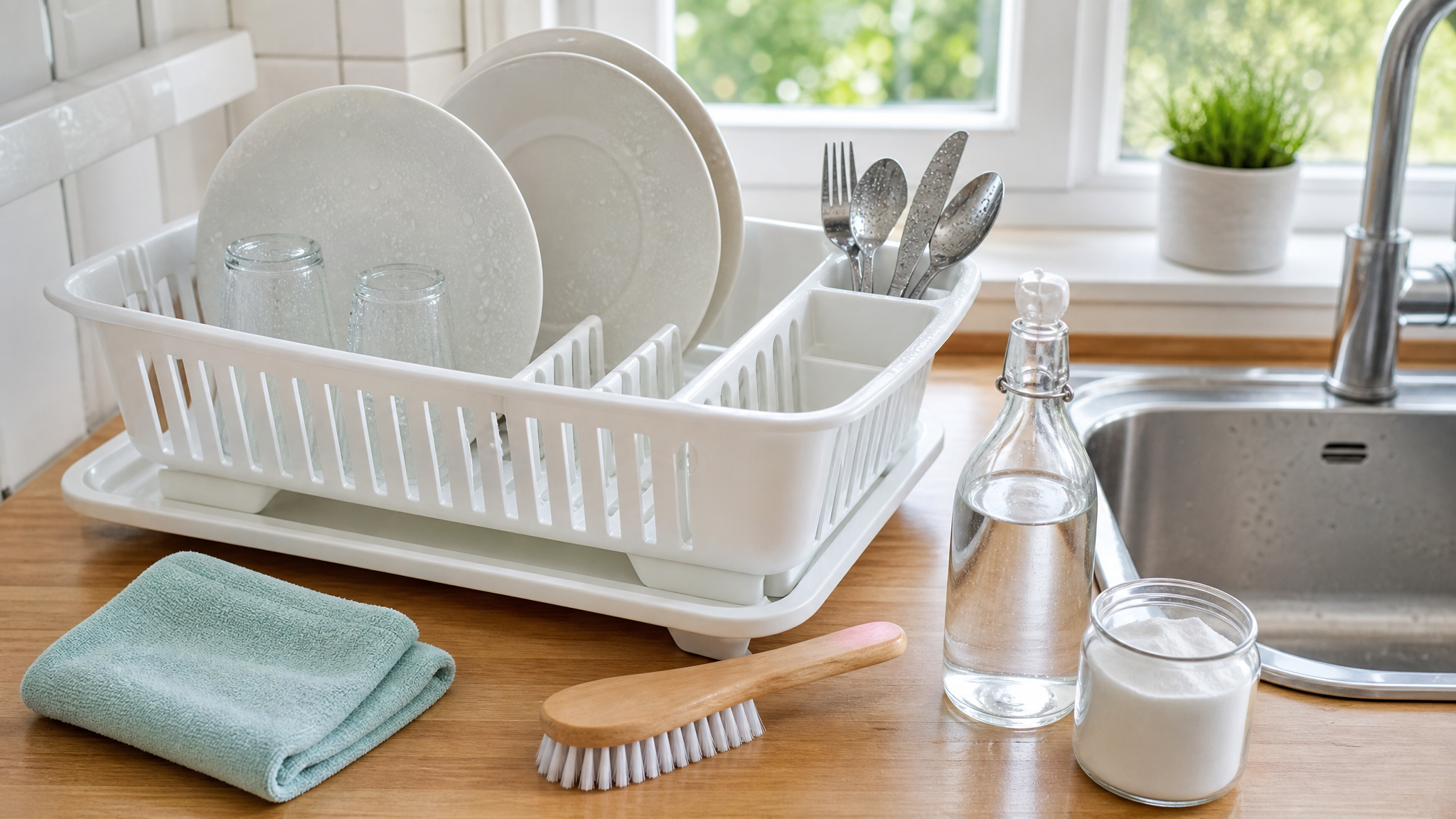 nettoyer un égouttoir à vaisselle en plastique